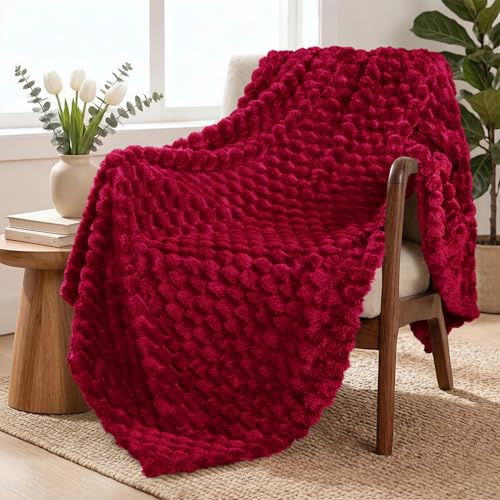 Exclusivo Mezcla Coperta Plaid Pile da Divano, 130x170 cm, Bordeaux | Coperta in Flanella Jacquard 3D Elegante per Letto, Doppia Faccia Morbida, Facile Manutenzione e Leggera, per l'Estate