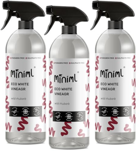 Miniml Eco White Vinegar Cleaning Rhubarb Scented 3 x 750ml - All Natural Multi-Surface & Multi-Purpose Cleaner, Limescale Remover, Laundry Softener & More - 100% Vegan & Cruelty Free