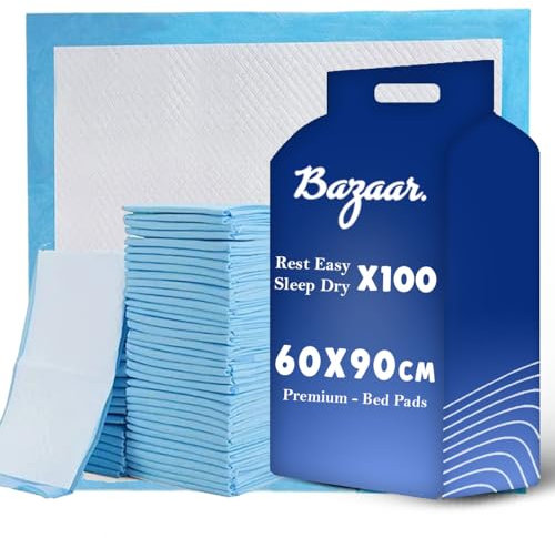 Bazaar 100 x Disposable Incontinence Bed Pads 90 x 60cm – Highly Absorbent Waterproof Bed Sheets for Adults, Elderly, Children & Babies – Bed Wetting Sheets & Bed Protectors for Mattress, Sofa & Chair