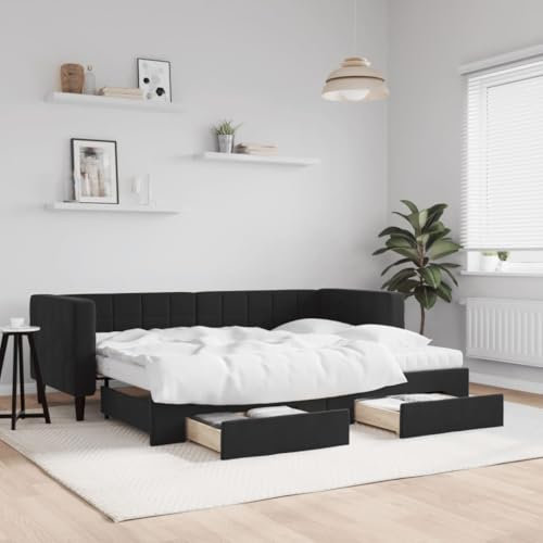 KTHLBRH Tagesbett Ausziehbar mit Schubladen Schwarz 80x200 cm Samt Cornice da letto per soggiorno Telaio per Camera da letto Struttura del letto dell'hotel Adatto per Camera da letto