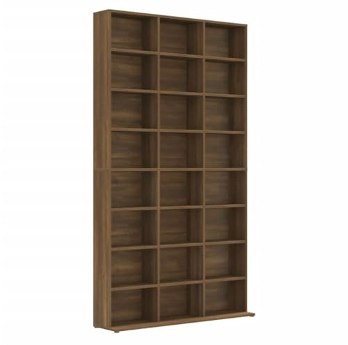 CD DVD Regal, Ständer Standregal mit 24 offenen Fächer, Medienregal, Aktenregal für Büro, Lagerschrank für Schlafzimmer Braun Eichen-Optik 102x23x177,5 cm Holzwerkstoff