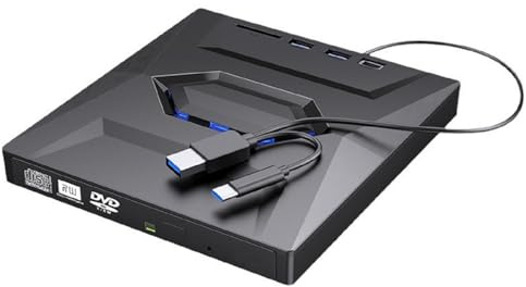 YMY Graveur externe CD/DVD +/-RW, USB 3.0 et USB de type C portable Slim Dvd/CD Rom avec concentrateur 4 en 1 pour Windows, Linux, système MacOS, MacBook Air