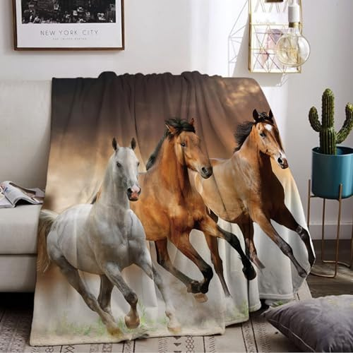 LLTTEER Couverture Douillette en Flanelle pour Enfant - Impression 3D - en Microfibre Moelleuse - Couverture Polaire - pour lit, canapé (Cheval 02, 150 x 200 cm)