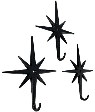 Zeckos Atomic Starburst Wandhaken aus Gusseisen, modernes Design, schwarzes Finish, 22,9 cm hoch, 18,4 cm lang, langlebig und stilvoll für die Organisation von Mänteln, Hüten, Schlüsseln und mehr, 3
