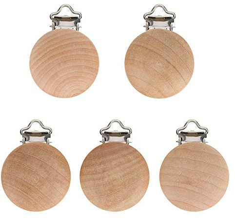 QANYEGN 5 Stück Schnullerclips aus Holz, Schnullerclip, Greifspielzeug zum Zahnen, Schnullerhalter für zahnende Babys und Kleinkinder