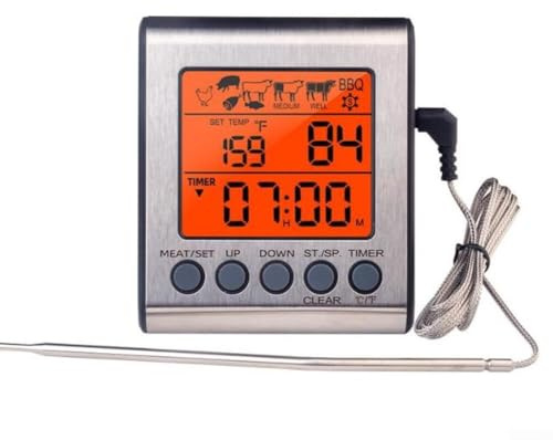 Termómetro de barbacoa de alto rendimiento con alarma y pantalla LCD retroiluminada para todas las necesidades de cocción (sonda única)