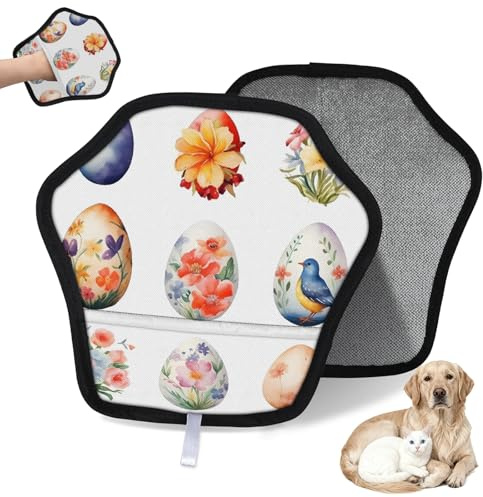 WowPrint Wasserfarben-Blumen-Ostereier, Tierhaarentfernungshandschuh für Katzen und Hunde, wiederverwendbar, elektrostatische Tierhaar-Handschuhe, Bürstenwerkzeug für Couch, Kleidung, Teppich, Möbel