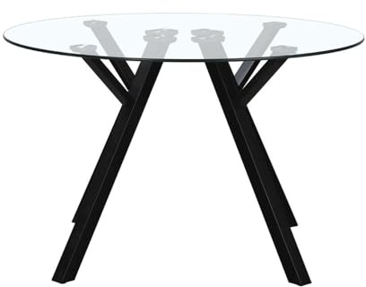 Mesa redonda de cristal templado y metal negro de 120 cm de diámetro | Capacidad para 6 personas. Diseño ligero y contemporáneo muy resistente, ideal para modernizar el comedor de tu casa.