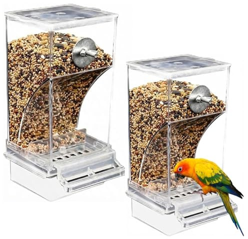 Multifunktionell automatisk fågelmatare, transparent burtillbehör, foderautomat för husdjur, undulater, kanariefåglar, finkar, 2 stycken