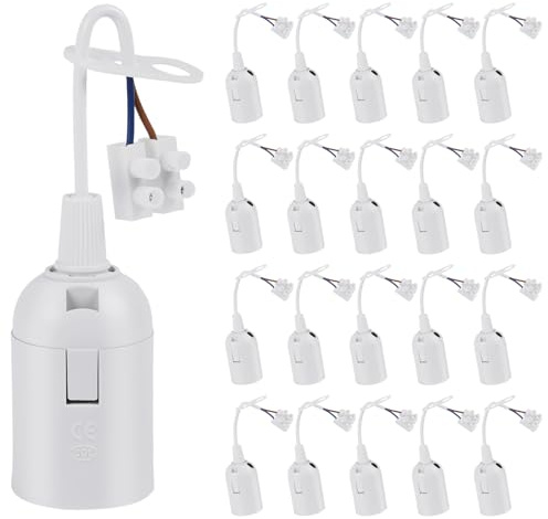 20 x Baufassung E27 Lampenfassung mit Kabel, Fassung Renovierung E27 Lampen Baufassung, E27 Ersatzfassung für Bauarbeiten Wohnzimmer Küche Schlafzimmer Glühbirnen Zubehör, Weiß