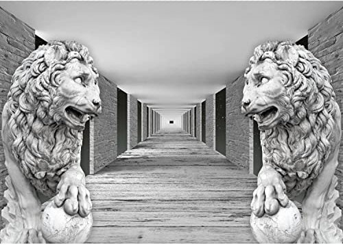 Runa Art Papel tapiz fotográfico leones de piedra 3 Efecto Moderna Lana Sala Cuarto Salón - Made in Germany - gris negro 9165010b