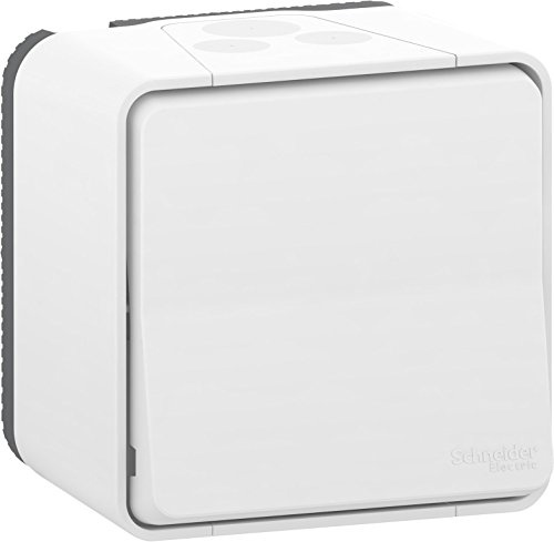 Schneider - Interrupteur Va-et-Vient 10A Blanc IP55 IK08 Mureva Styl - Commande Manuelle en Plastique, Résistant à l'Eau et aux Chocs, Idéal pour Garages et Zones Techniques, Pose en Saillie, Durable