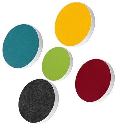 platino24 Akustikpaneele 5 Elemente Colore Kreis Ø 40 & 55 cm Set aus 5 Farben I Schallabsorber aus Basotect G+ mit Akustikfilz I Schalldämmung Wand & Decke I Akustikelemente Wandpaneel