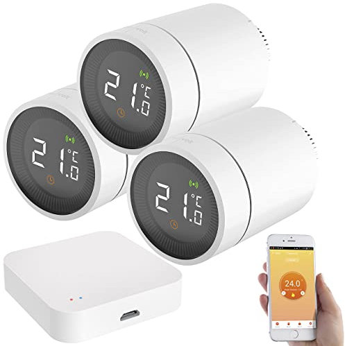 revolt Heizungssteuerung: 3er-Set Heizkörperthermostate mit App, Sprachsteuerung, ZigBee-Gateway (Thermostat ZigBee, Thermostat WLAN, Programmierbare Thermostate)