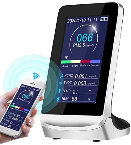 Wifi Air Quality Monitor, 4.3 Inch Digital LCD Display Multifunctional Professional Formaldehyde (HCHO) Tester Gas Pollution Real Time Detector for CO2 PM2.5 PM10 PM1.0 TVOC Temperature Humidity