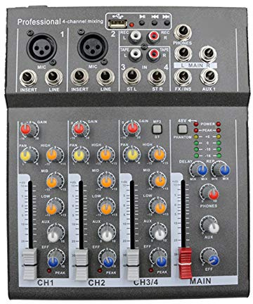 Mesas de Mezcla de Estudio, Mezclador de Karaoke Profesional 4 Canales Audio de Estudio Consola mezcladora de DJ Amplificador Mini micrófono Digital Mezclador de Sonido Tarjeta de Sonido