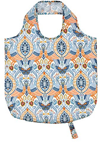 Ulster Weavers - Bohemian Faltbare Einkaufstasche (42 x 46 cm) - Boho Einkaufstasche in Blau - Blau Boho Tote Bag zum Einkaufen - Wiederverwendbare Einkaufstasche mit Jacobean Floral - Damast