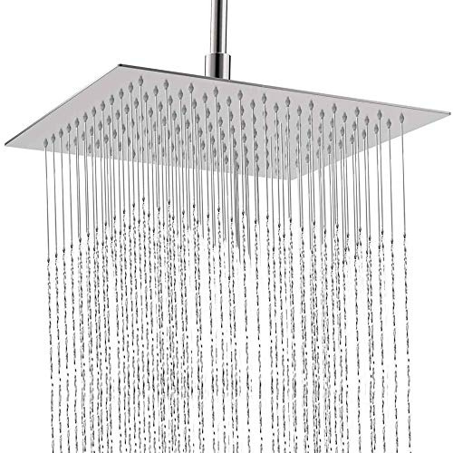 SLIM Quadratische Edelstahl Duschkopf Regendusche 30x30 cm XXL | Regenduschkopf Gross 12 Zoll Brausekopf Dusche Armaturen Anti-Kalk Eckig | Kopfbrause Chrom Ultradünn Wassersparender Duscharmatur