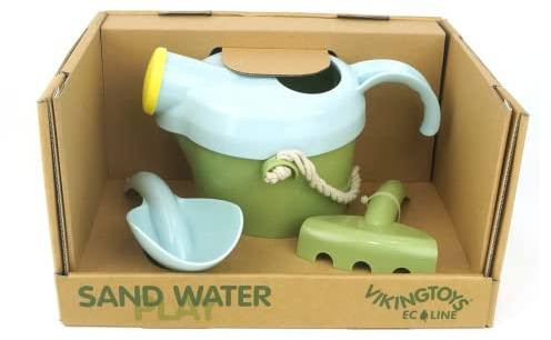 VIKINGTOYS Ecoline 20-82045 Gartenset 4-TLG Gießkanne 1 L mit Schaufel & Rechen Garten-Spielzeug Wasserspielzeug Strandspielzeug Sandkasten Set Bio-basierter Kunststoff - für Kinder ab 1 Jahr