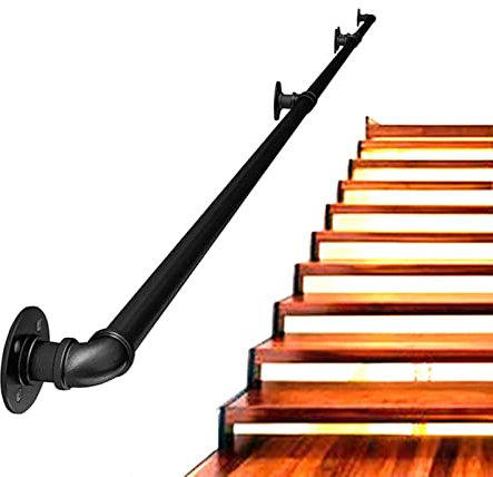 Corrimano Scale Corrimano For Tubi / A Vento Industriale Scala In Ferro Battuto In Ferro For Il Corrimano, A Domicilio Indoor Loft Contro Il Muro Vecchia Maniglia Anticellula Antiscivolo, Nero (1FT-20