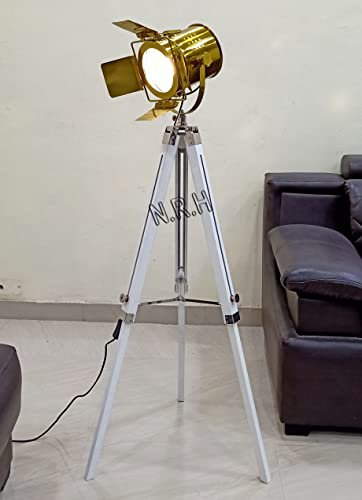 Lampadaire trépied industriel en métal réglable avec abat-jour doré pour studio et photographie, Lampe sur Pied