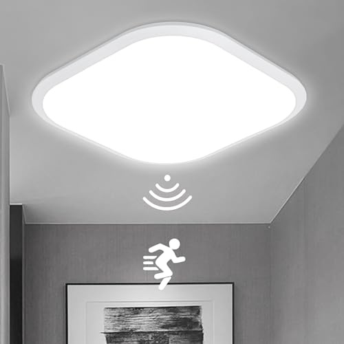 YRHome 24W Deckenleuchte mit Bewegungsmelder Radar Sensor Deckenlampe Sensorlampe Flurlampe Moderne LED Panel Ultraslim Küche Balkon Wandlampe Flur Kaltweiß (24W Kaltweiß LED)