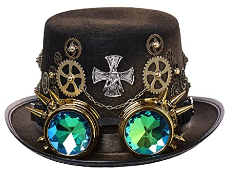 Unisex viktorianischer Steampunk Zylinder mit Brille und Ausrüstung für Damen Herren Karneval Halloween Cosplay Kopfbedeckung Zubehör