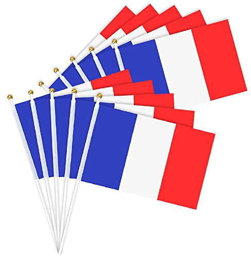 Petit Drapeau Français - 10 Drapeaux Français Bleu Blanc Rouge - Haute Qualité - Résistant - Supporter Equipe de France - Allez les Bleus