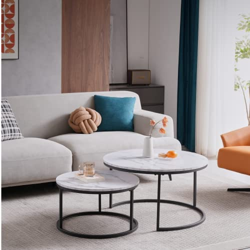 HJhomeheart Runder Beistelltisch 2er Set Beistelltisch Groß: 80 x 80 x 45 cm Kleine Größe: 60 x 60 x 35 cm, Couchtisch, (Schwarz und Weiß)