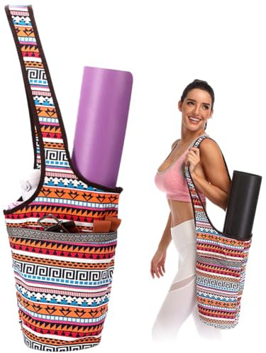 Tyuodna Segeltuch Yogatasche,Yogatasche Groß mit Mehrere Taschen,Yogamatte Tasche mit Tragegurt,Segeltuch Schultertasche für Yogamatten & Trainingsmatten (Roter Streifen)