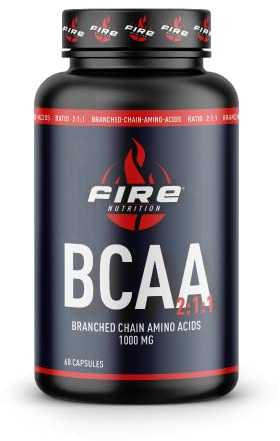 Fire Nutrition - BCAA 2:1:1 60 Caps - 1000 MG por caps - Aminoacidos Ramificados - Branched Aminoacids - Recuperacion Muscular