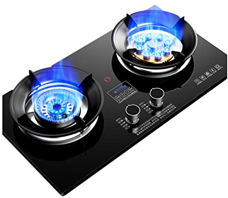 Piano Cottura A Gas Propano 2 Fuochi Vetro Temperato Doppi Fuochi Fornello Accensione Automatica Campeggio Bruciatori Da Banco E Da Incasso For Cucina GPL/GN, (Size : NG)