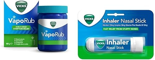 Vicks Bundle: VapoRub 100g + Inhaler Nasal Stick, Relief of Cough Cold & Flu Like Symptoms, Relieves 4 Cold Symptoms: Nasal Catarrh, Nasal Congestion, Cough & Sore Throat