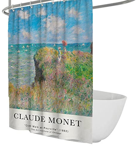 SAISEMIHOME Famosa pittura Tende da doccia Pittore impressionista Claude Monet Clifftop Walk A Pourville Sea Tessuto tende da doccia per bagno W90xL180cm