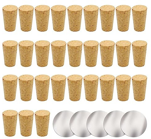 TAFACE 30 x konische Korken und 5 x Weinflaschenverschlüsse, konische Korken aus Naturkork, Flaschenstopfen aus Holz für Flaschen aus Weinglas