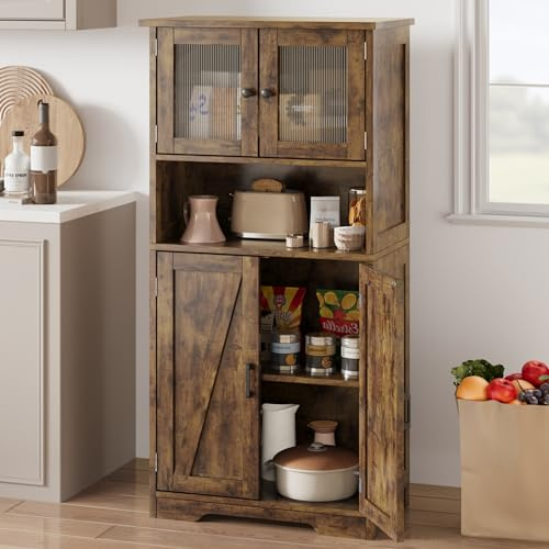 GAOMON Kitchen Pantry Storage Cabinet with Doors and Shelves, 50.4 Freestanding Pantry Cabinets, Wooden Cupboard, Large Floor Cabinet for Bathroom, Kitchen, Dining Room, Living Room, Rustic Brown