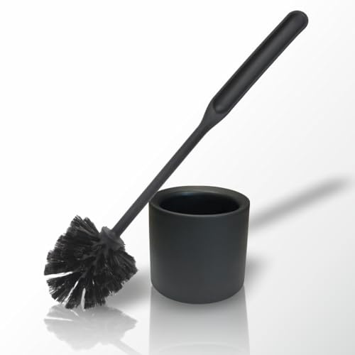 York Brosse de Toilette avec Support Kit Brosse WC et Récipient Intérieur Garniture de Nettoyage Toilettes pour Hôtel Auberge Pension Restaurant pour Hygiène Salle de Bain Moderne Noir Mat 35 x 11 cm