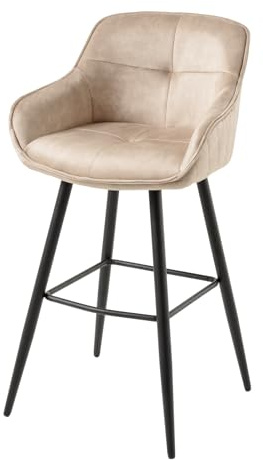 Barhocker EUPHORIA 58cm - champagner schwarz - Samt-Bezug Metall-Gestell | Armlehnen, Fußablage, höhenverstellbare Füße, Ziersteppung, Retro-Look, fester Stand