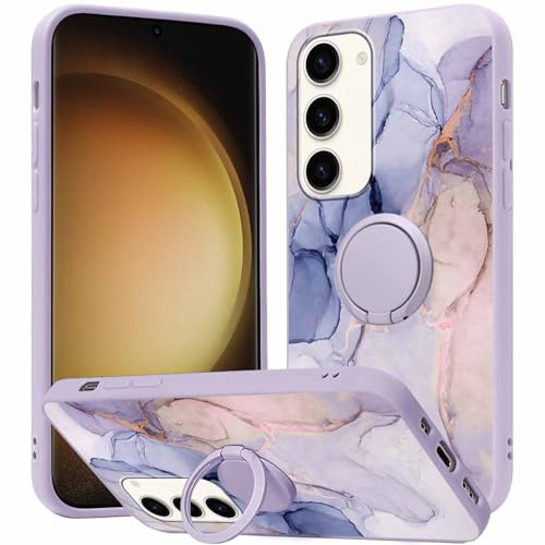 Yoedge Kickstand Phone Case for Samsung Galaxy A25 5G 6.5, 360°Rotatable Magnetic Ring Holder Cases, Full Body Shockproof Silicone TPU Back Cover with Built-in Screen Protector, Purple Marble