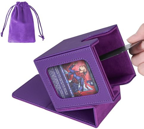 AFIING MTG Deck Box for Commander Display,Card Deck case Fits 100 Double Sleeved Cards, Magic Commander TCG Card Storage Box with 2 Dividers,Dice Bag and 1 Toploader(Purple)