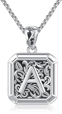 REDSUN Buchstabe Kette 925 Sterling Silber Buchstabe Halskette Retro Oxidation Stil Anhänger Initiale Halskette Amulett Schmuck für Männer Freund Bruder Frauen