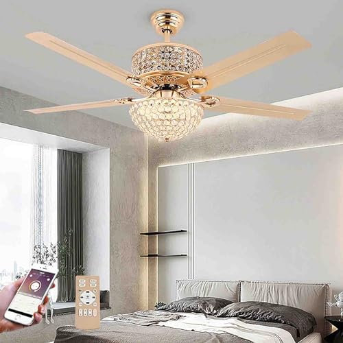 Generico Ventilatori da soffitto con luci e Telecomando, Ventilatore da soffitto a Incasso con Pale reversibili a 6 velocità, Silenzioso con Luce, for Soggiorno, Camera da Letto,d'oro,48in