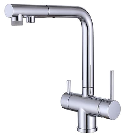 3 Wege Wasserhahn Ausziehbar Chrom Küchenarmatur mit Trinkwasserhahn 3 in 1 Spültischarmatur Wasserhahn Auslauf L Form
