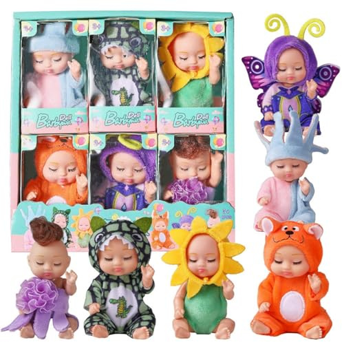 TISDEN 4 Inch Mini Baby Dolls 6pcs Set Cute Realistic Baby Dolls Toys with Handmade Doll Clothes for Suitability Kids 3 and up Forest