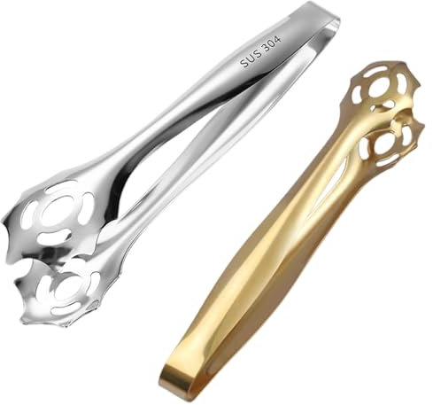 2 pcs 304 Stainless Steel Kitchen Tongs for Sugar, Sweet, Ice Cubes - Mini Sugar Tongs, Small Tongs - for Food Kitchen Tongues Food Tongs，Salad Tongs,Mini Tongs for Food，Sugar Cube Tongs