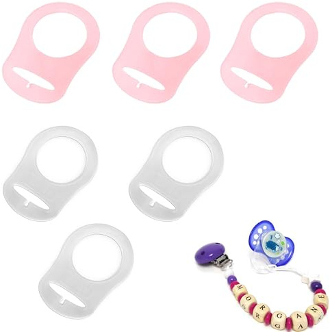 6 Silikon-Knopf-Ring, Schnuller Adapter, Silikon Dummy Schnuller Halter Clip Adapter Ring, Silikonring für Schnuller