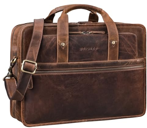 STILORD Yves Aktentasche Herren Damen Leder Arbeitstasche Dokumententasche 15,6 Zoll Laptoptasche Businesstasche Lehrertasche echtes Rindsleder Farbe:mittel - braun