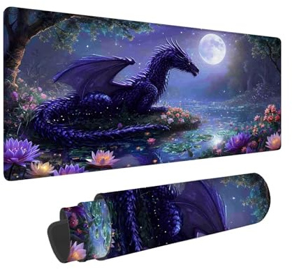 Purple Mouse Mat Dragon Mouse Pad 800 x 300 mm Large Desk Mat, Gaming Mouse Pad with Stitched Edges, Extended XL Mousepad with Anti-Slip Base, Waterproof Keyboard and Mouse Mat, Gifts for Men F-244