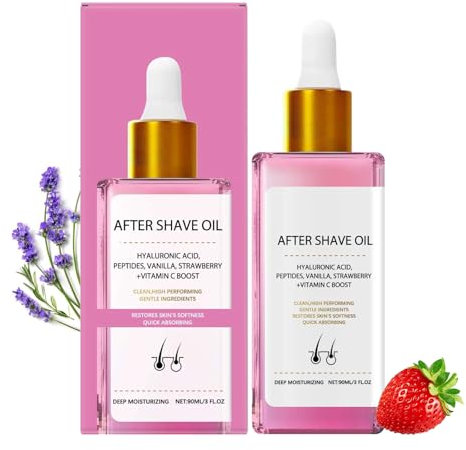 Strawberry Vanilla After Shave Oil, After Shave Oil Women With Hyaluronic Acid, Vitamin C & Peptides | Fast Absorbing, Deep Moisturizing | Natural Vanilla & Strawberry Scent | 90ml (3 Fl Oz)