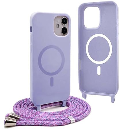 YFSYLL Handykette Hülle für iPhone 12 mit Band,Magnetische Silikon Handyhülle Kompatibel mit MagSafe,Handyhülle für zum Umhängen Einstellbar und Abnehmbar - Lila